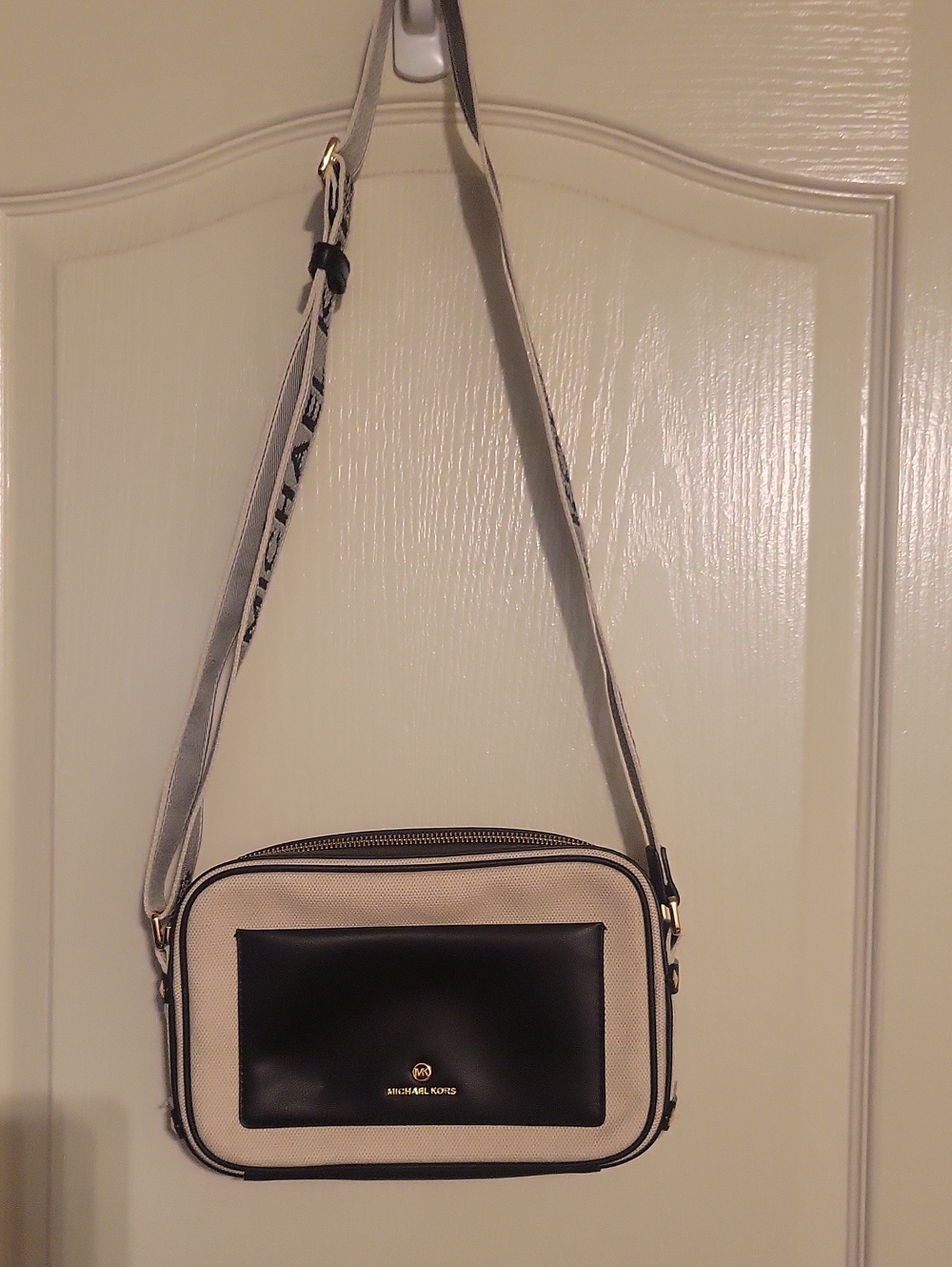 Michael Kors Beige and Black Mini Messenger Crossbody